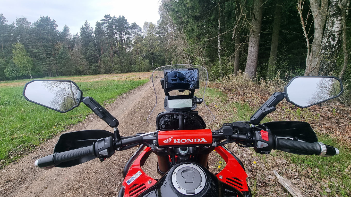 Enduro motorcycle mirror with E-Mark