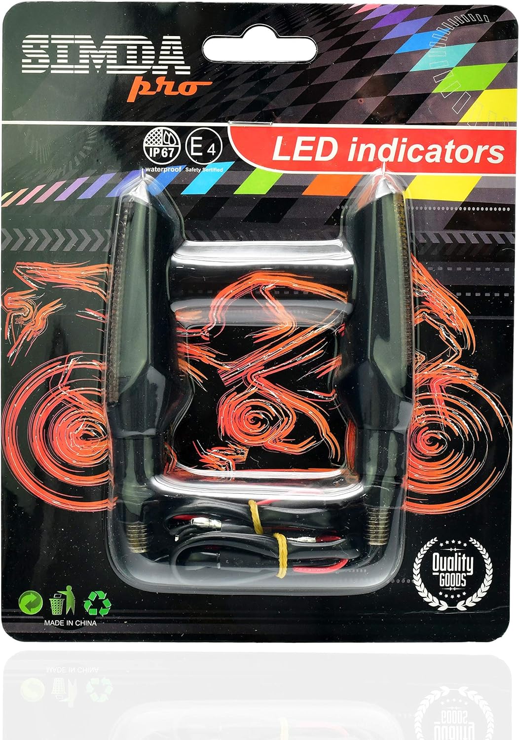 E Mark Led Motorcycle Running Effect Indicator Running Light Sequential Black Universal Quad ATV Running Light Indicator Super Optics and Nice and Bright Water Test IP67 E Test Mark EAN Number 4262397090248