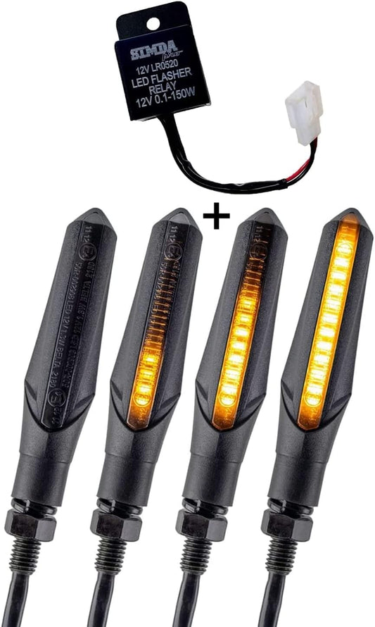 Led Motorrad Blinker E Mark mit Relais Laufeffekt Roller Lauflicht Sequentiell Schwarz Universal Quad ATV Lauflichtblinker Super Optik und Schön Hell Wasserprüf IP67