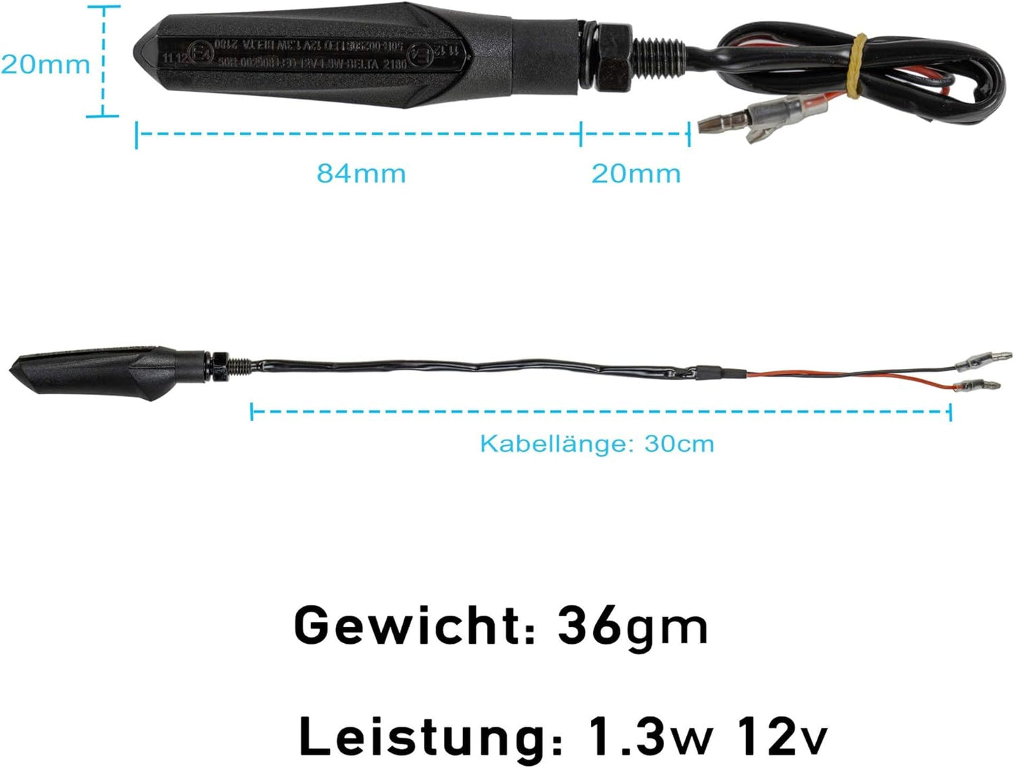 Led Motorrad Blinker E Mark mit Relais Laufeffekt Roller Lauflicht Sequentiell Schwarz Universal Quad ATV Lauflichtblinker Super Optik und Schön Hell Wasserprüf IP67