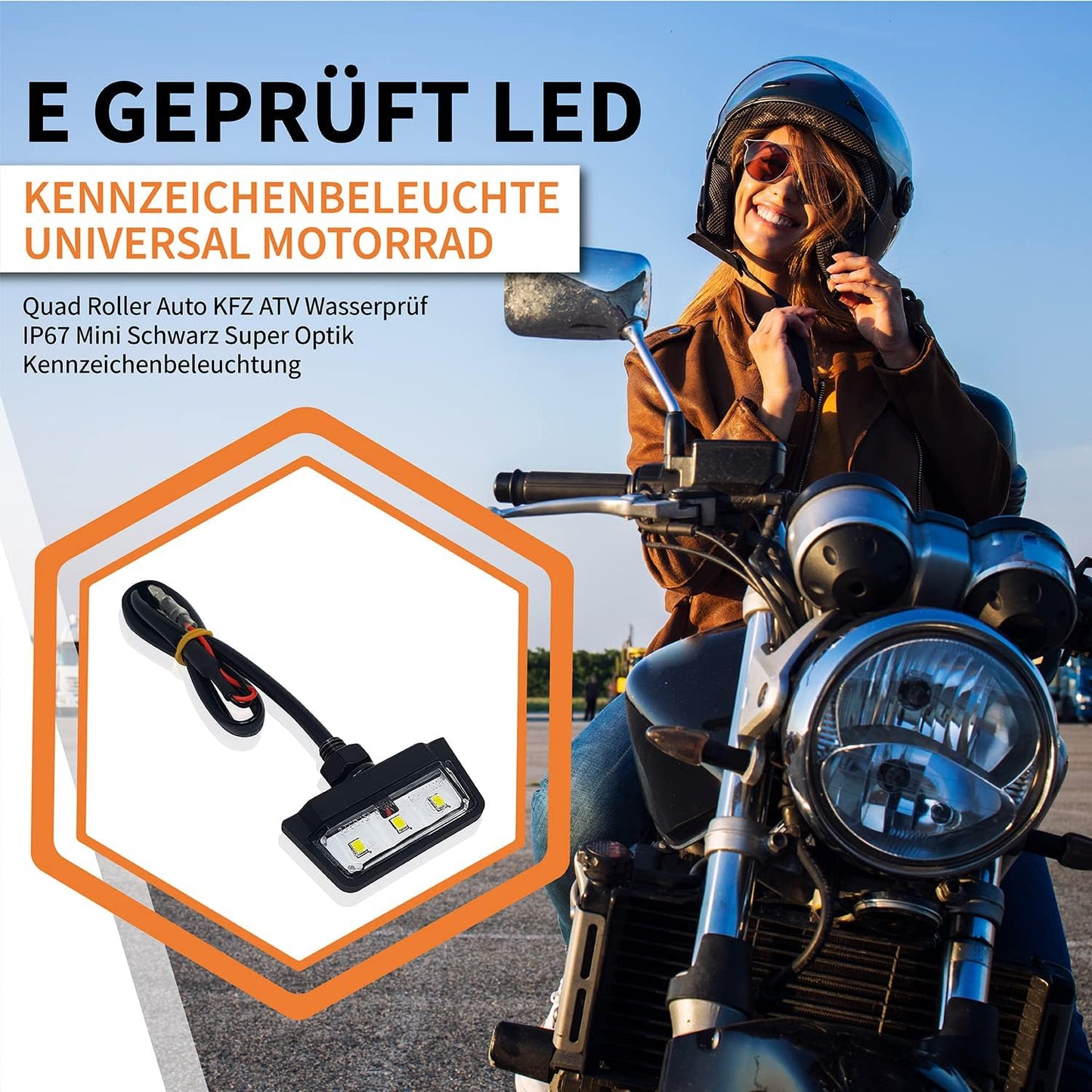 E-tested LED license plate lighting license plate lighting for motorcycles quads scooters and ATVs waterproof according to IP67 