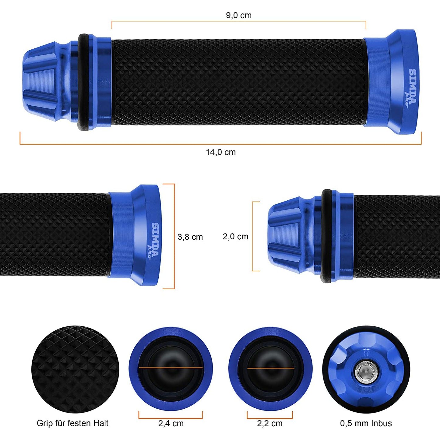 Blue Motorcycle or Scooter Handlebar Grips: 22/24mm Aluminum & Rubber	