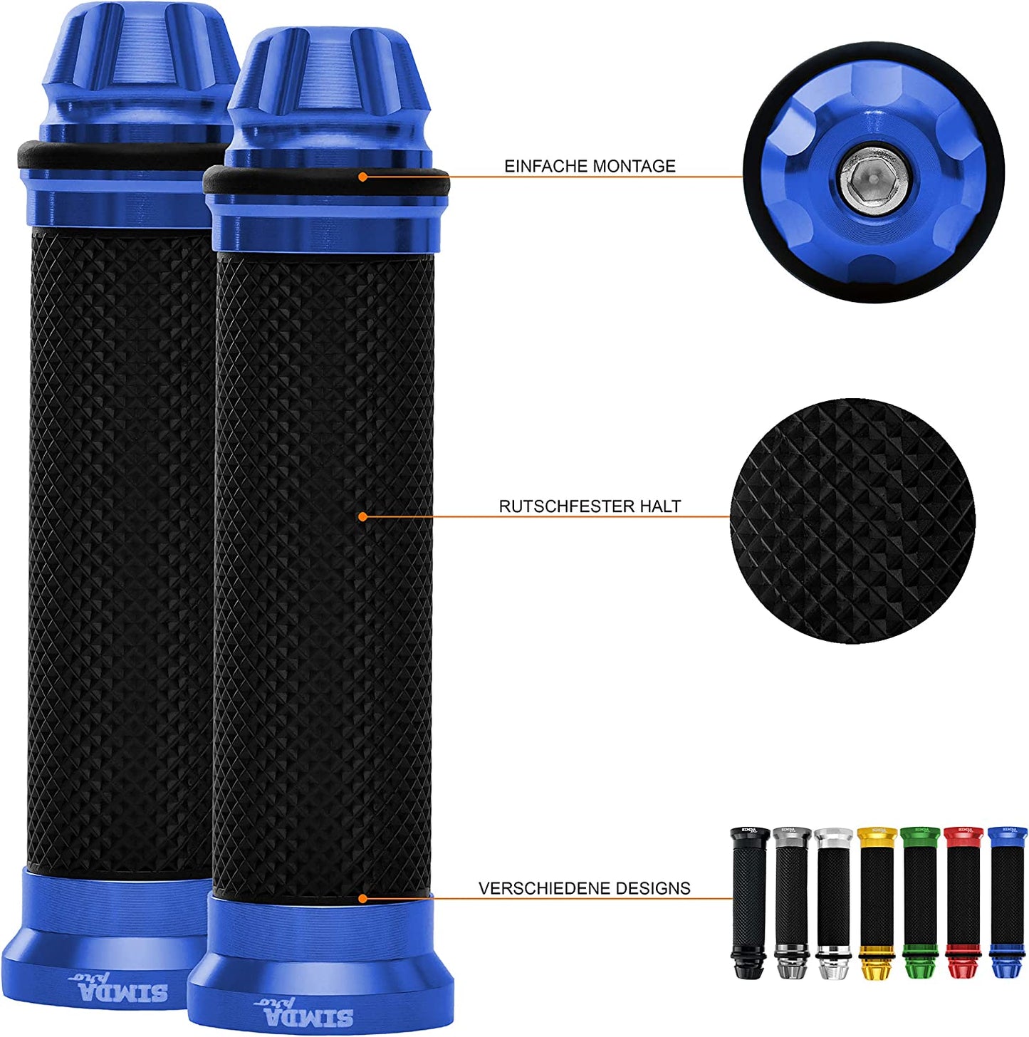 Blue Motorcycle or Scooter Handlebar Grips: 22/24mm Aluminum & Rubber	