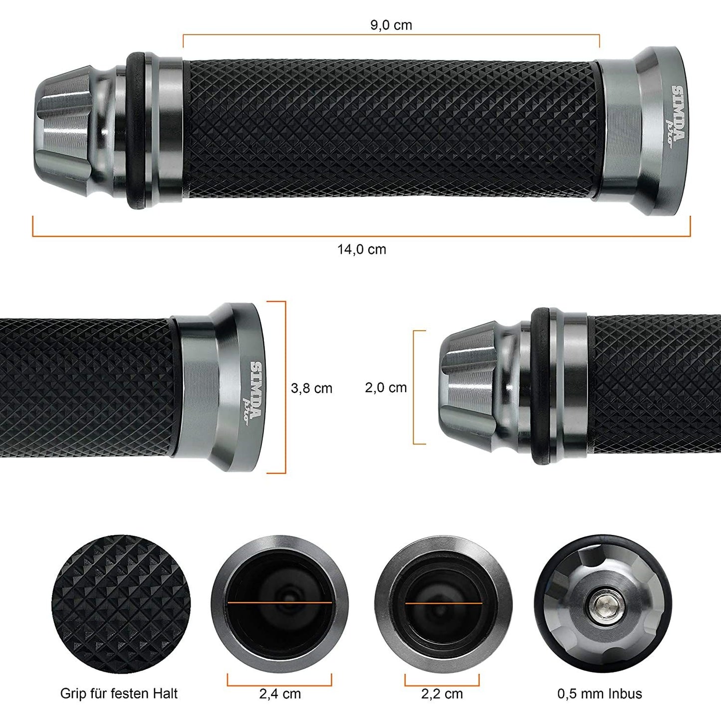 Motorcycle Scooter Handlebar Grips Handle Aluminum Rubber Grips 22/24mm Grey Titanium 