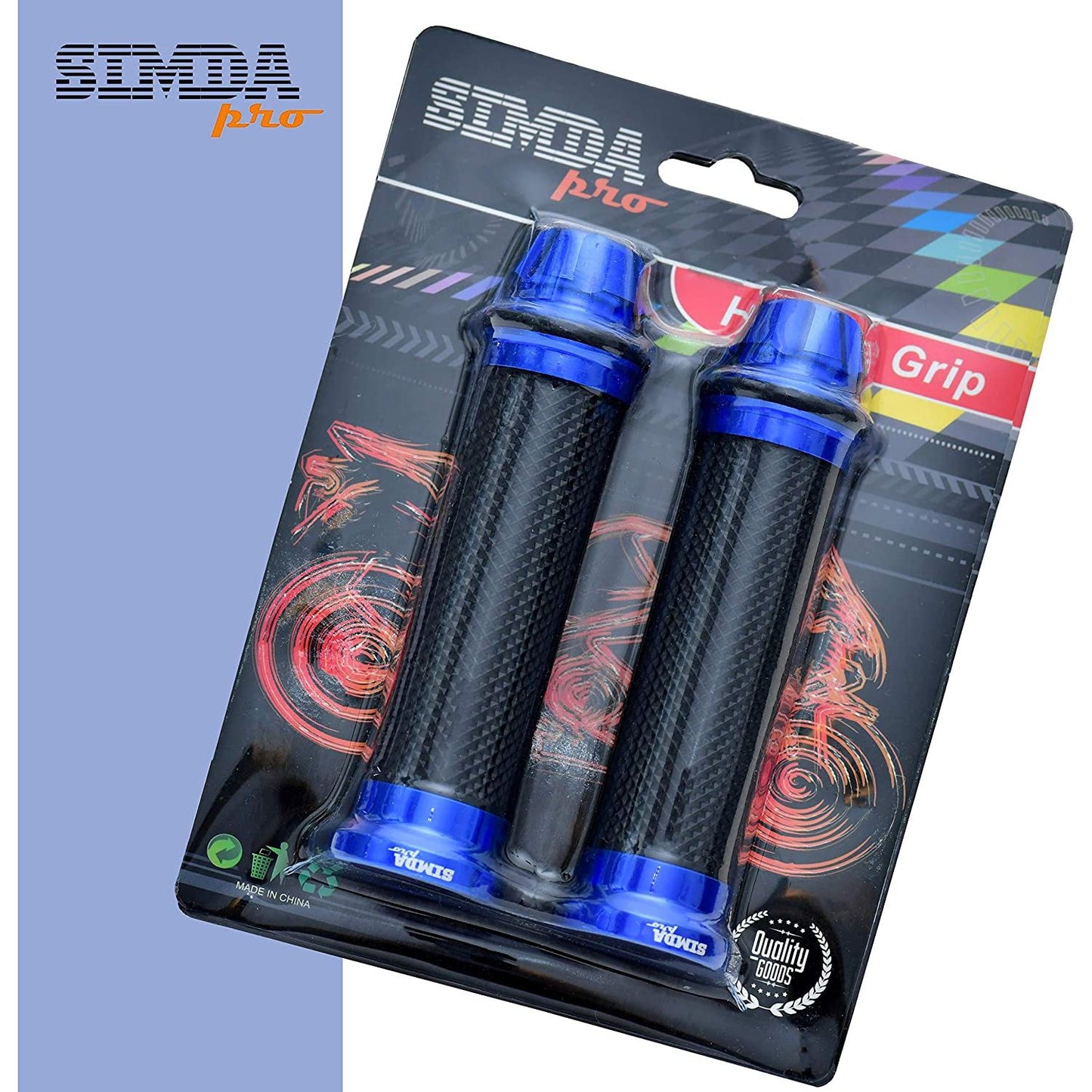 Blue Motorcycle or Scooter Handlebar Grips: 22/24mm Aluminum & Rubber	