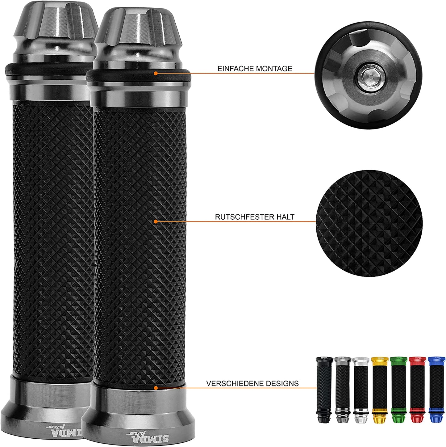 Motorcycle Scooter Handlebar Grips Handle Aluminum Rubber Grips 22/24mm Grey Titanium 