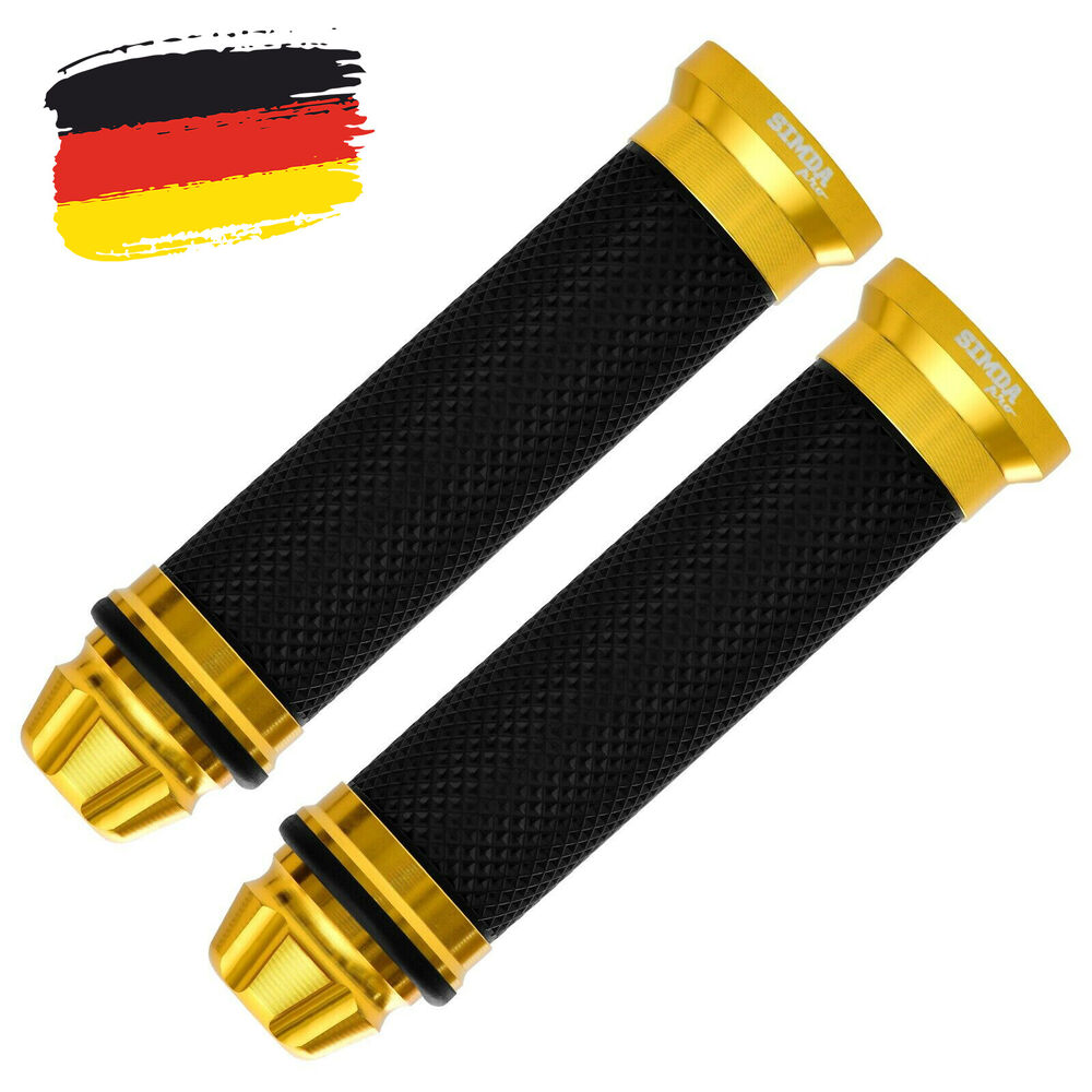 Gold Motorcycle or Scooter Handlebar Grips: Aluminum & Rubber 22/24mm	