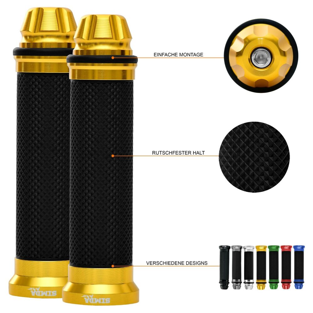 Gold Motorcycle or Scooter Handlebar Grips: Aluminum & Rubber 22/24mm	