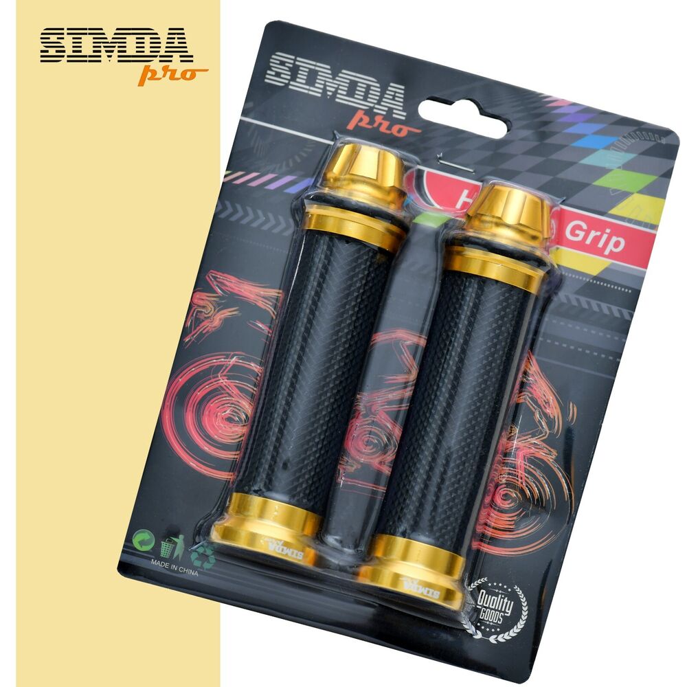 Gold Motorcycle or Scooter Handlebar Grips: Aluminum & Rubber 22/24mm	