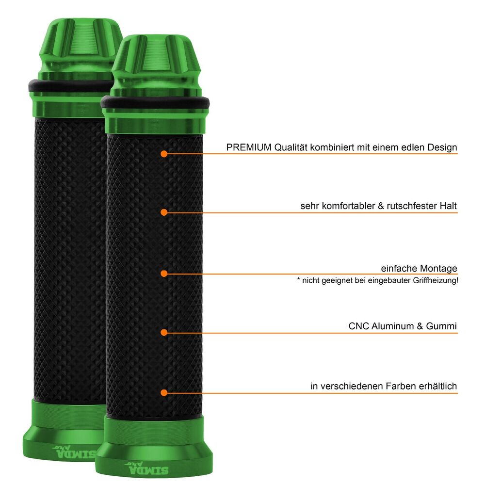 Motorrad Roller Lenkergriffe Griff Aluminium Griffgummis 22/24mm Grün EAN 4262397090040