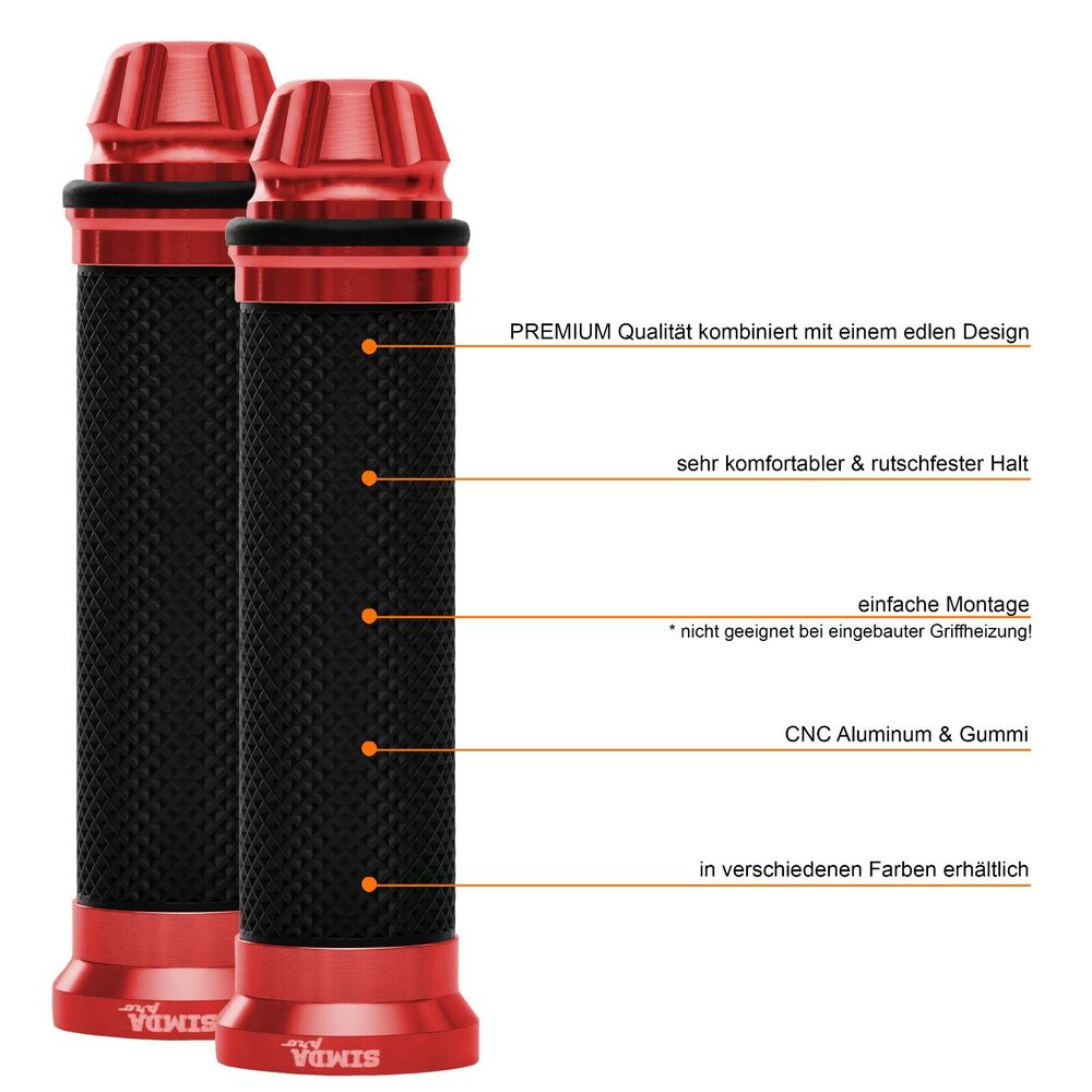 Motorrad Roller Lenkergriffe Griff Aluminium Griffgummis 22/24mm Rot  EAN 4262397090316